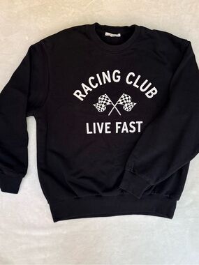 Korean brand "Racing Club Live Fast" Contemporary Crewneck Sweatshirt, black